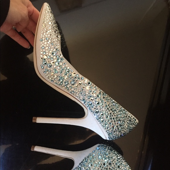 NIB sz 37.5 Julia Haart Clear and Turquoise Swarovski Crystal Heel Pumps - Picture 7 of 8